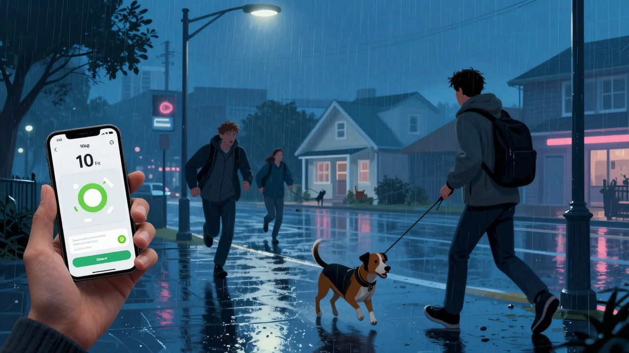 Walker in Wellington rushing to accept a Wag job under a streetlight with countdown timer.