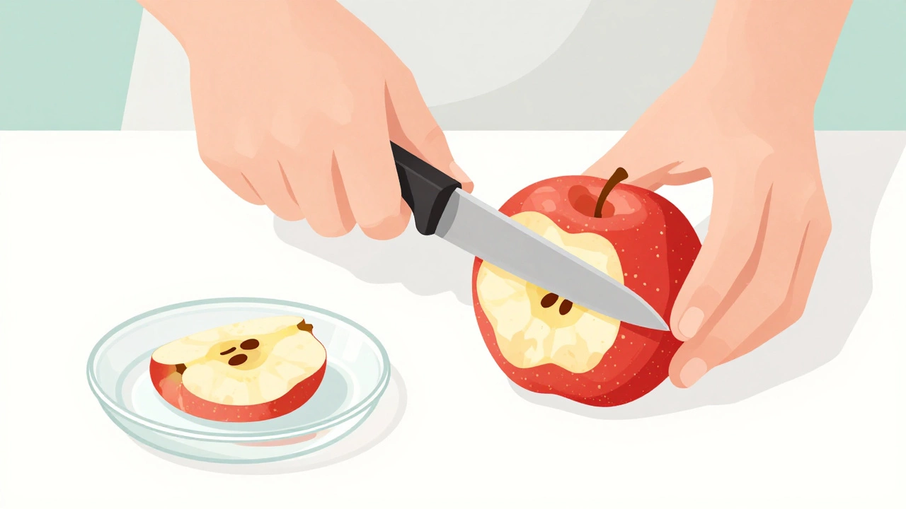 Hands removing apple seeds to prevent toxicity in dogs