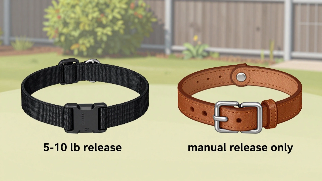 Side-by-side comparison of a breakaway collar and a quick release collar with environmental context.