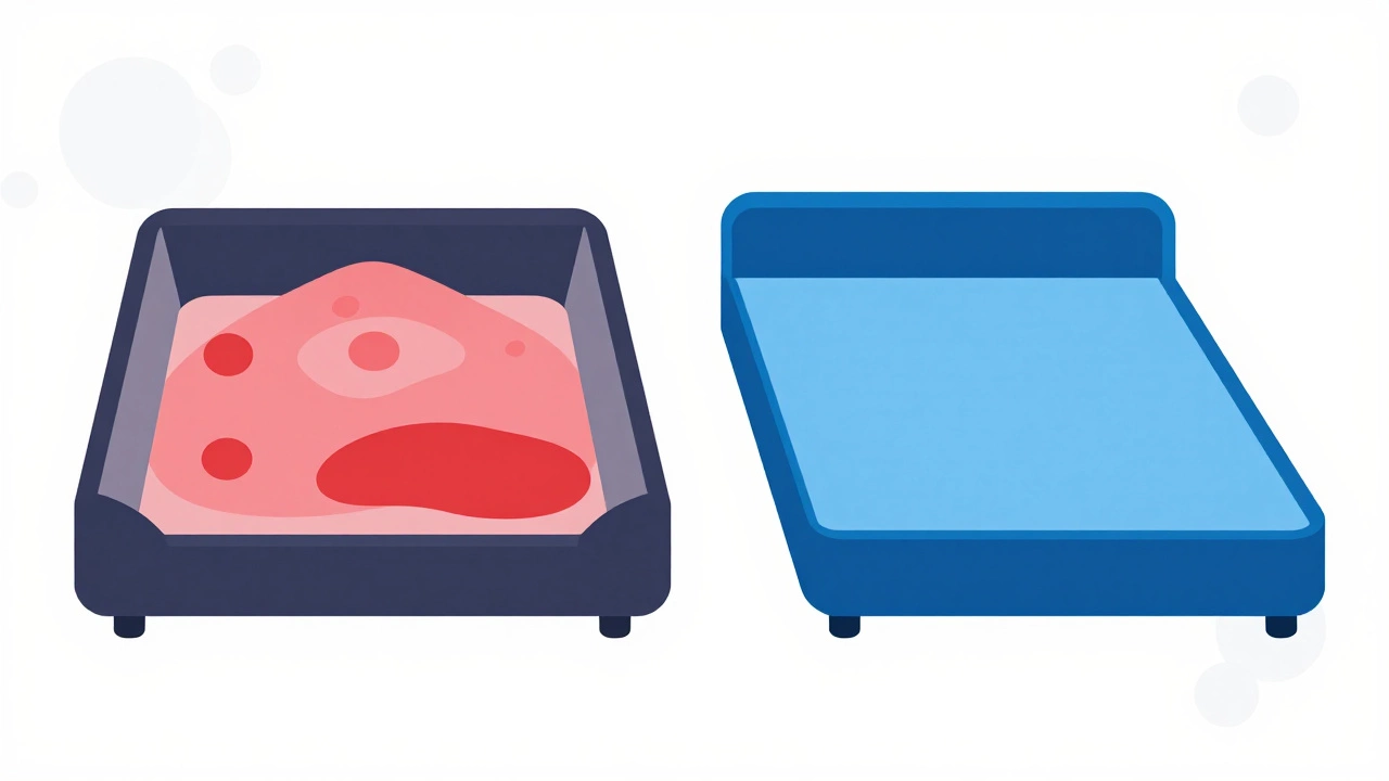 Comparison graphic showing sinking vs supportive dog beds