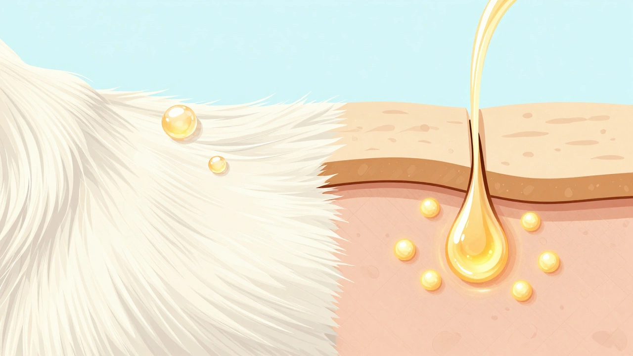 Diagram showing oil absorbing into dog skin layers
