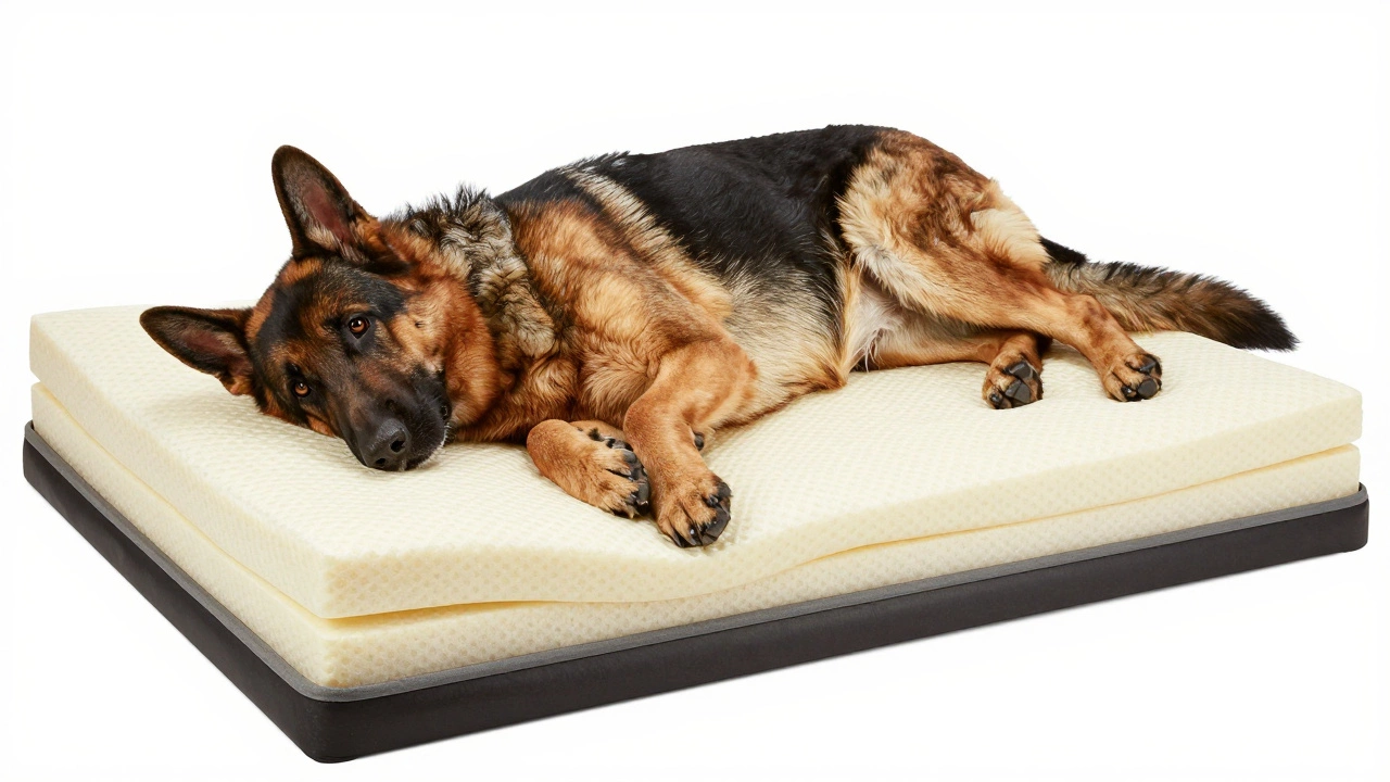 Large dog resting on a firm orthopedic bed for joint support