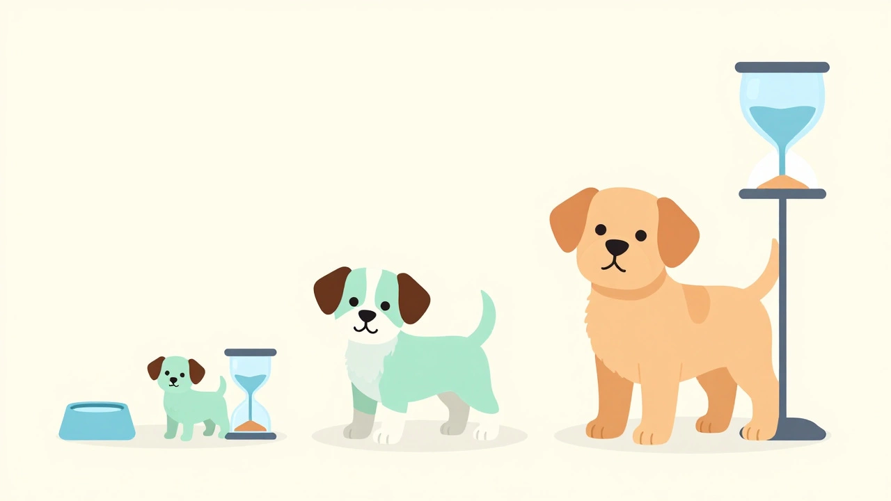 Illustration showing puppy bladder control milestones by age