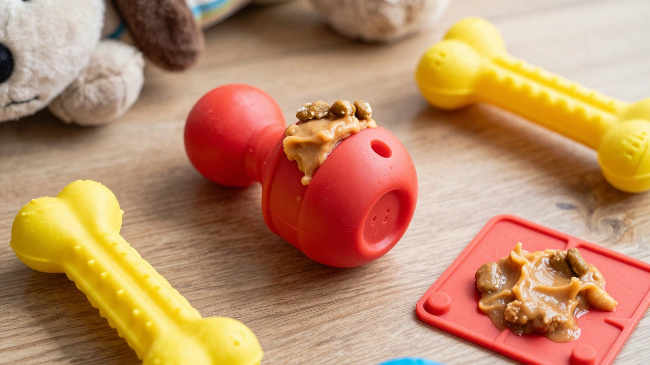Durable interactive puppy toys like Kongs and lick mats