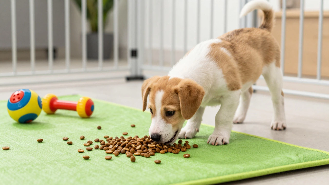 Puppy playing with a snuffle mat toy