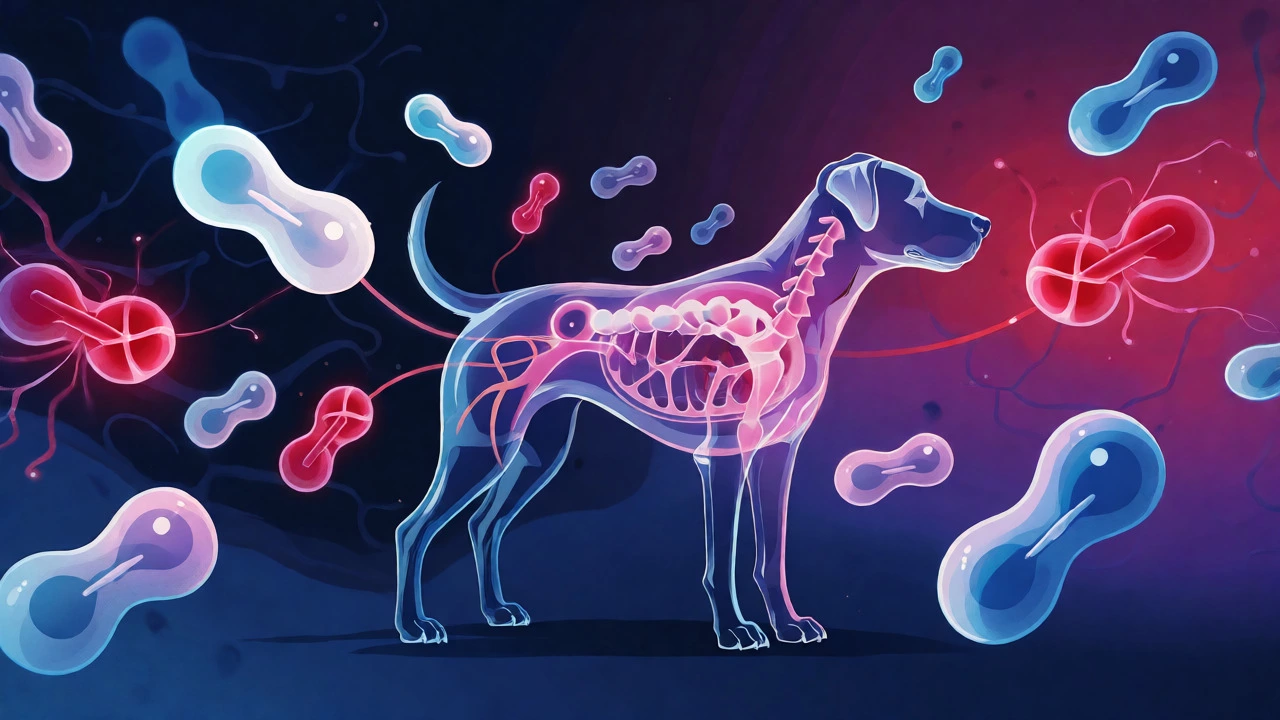 Conceptual illustration of a dog's immune system response