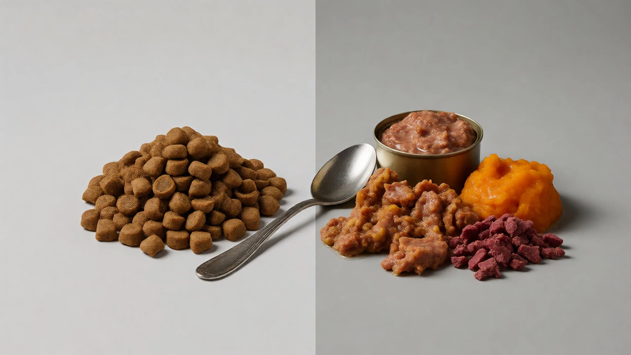 Mixing dry kibble with wet food and pumpkin for budget meals